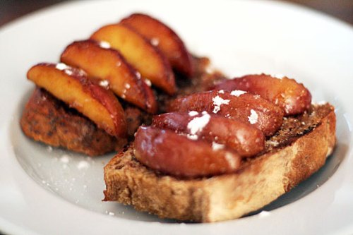 Cinnamon toast with buttered fired Cox\'s orange pippins